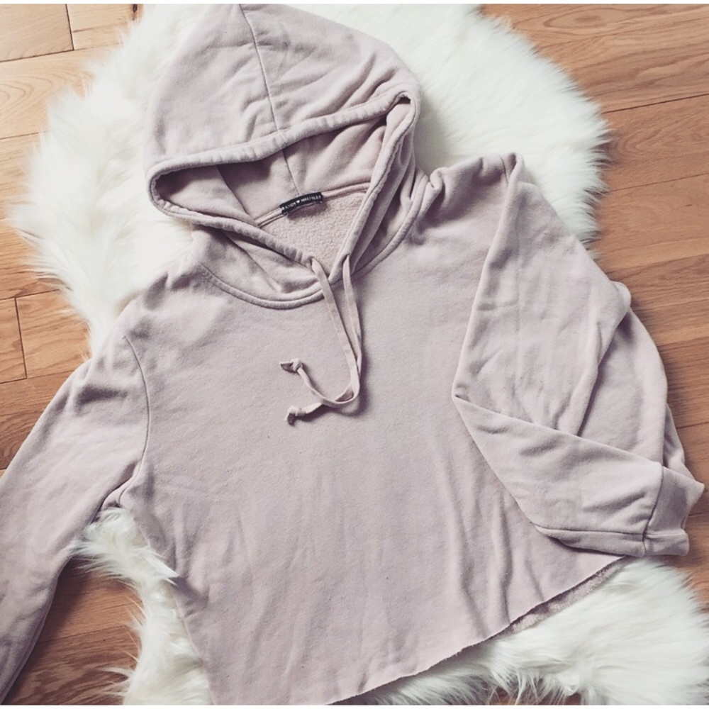 Brandy Melville plush pink cropped hoodie.